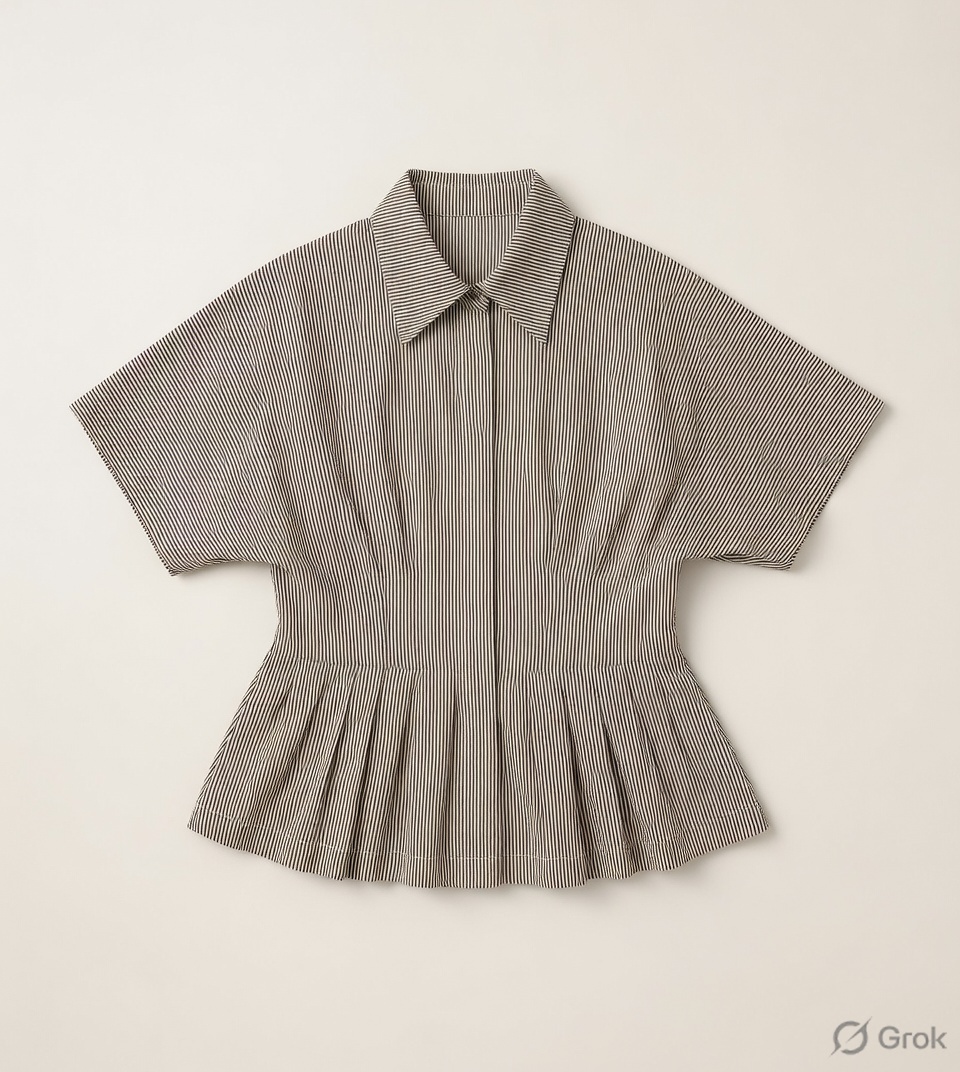 Brown Stripes Pleated Top - cloth image 1